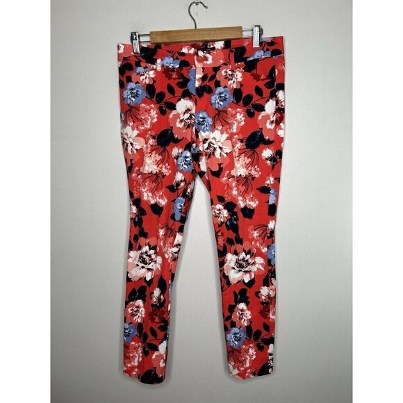 GAP Slim City Pants Floral Print White Blue Red Stretch Crops Size 8 - Picture 1 of 9